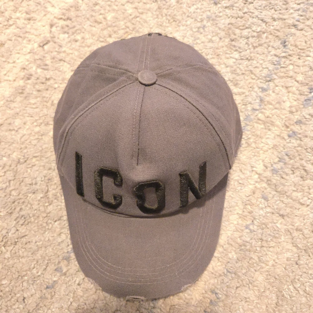 DSQUARED2 ICON Baseball Cap Grey Black Embroidered Distressed Hat One Size - Picture 3 of 7